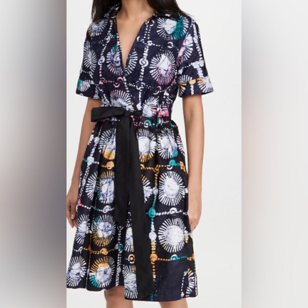 BUSAYO Belted Collared  Dress African Adire Print  Size XS NWOT